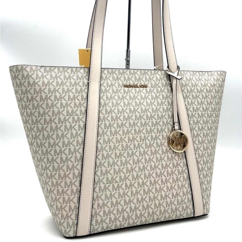 Michael Kors Pratt Large Signature Logo Tote Bag & Double Zip Wallet Light Cream - Picture 2 of 11